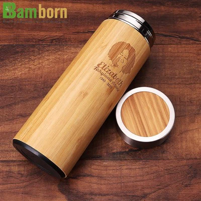 Engraved Bamboo Thermos Bottle