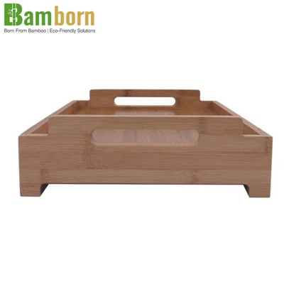 Rectangular Bamboo Serving Tray with Handles