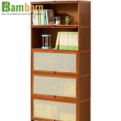 Tall Bamboo Bookshelf with Open Shelves